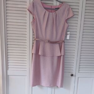 NWT. Elegant Pink Mauve Peplum Dress with Belt, Size 12.